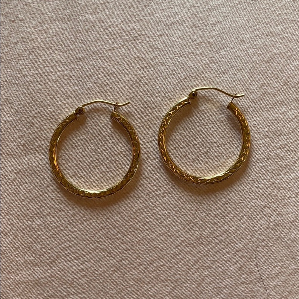 10k yellow gold diamond cut hoops